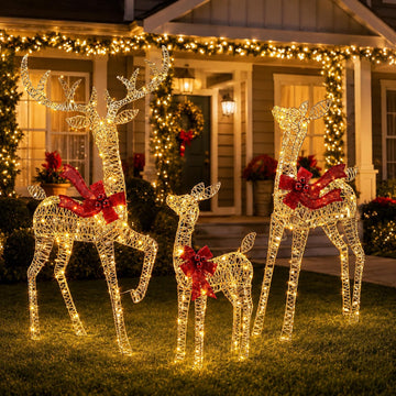 4.83FT 3-Piece Large Lighted Christmas Deer Family Set Rose Gold