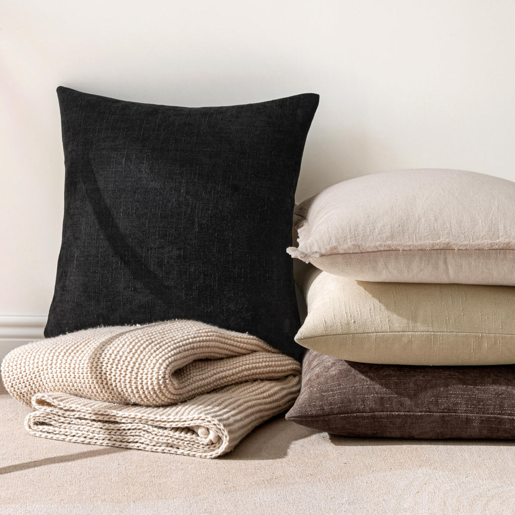 Textured Chenille Throw Pillow Covers 18x18 Inch Black