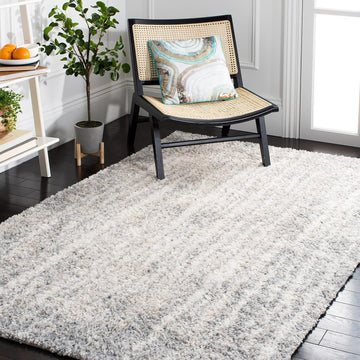 Berber Shag Collection Area Rug - 6'7" Square, Grey & Ivory, Modern Abstract Design, Non-Shedding & Easy Care