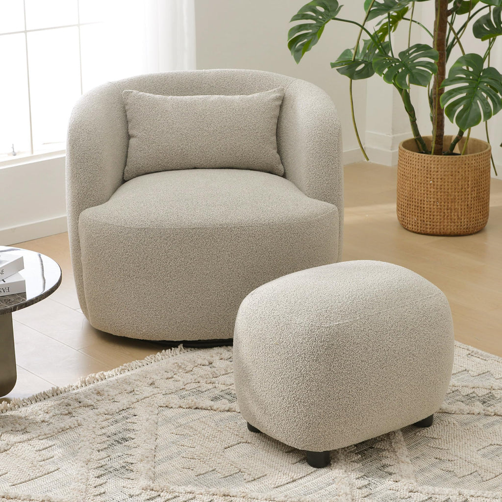 34" Wide 2 Boucle Swivel Barrel Chairs and 2 Ottomans Set, Taupe
