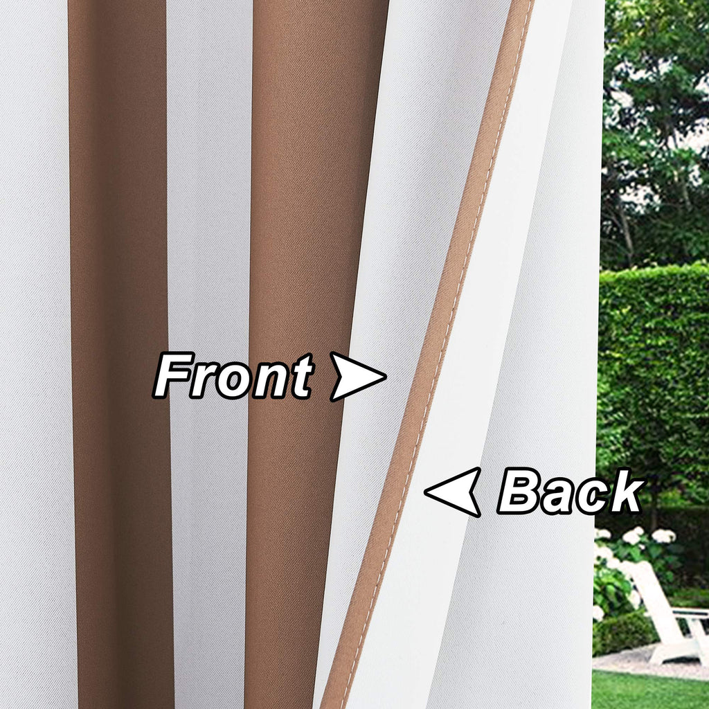 2 Panels Outdoor Curtains Waterproof Extra Long 108" Length, Thermal Insulated Rustproof Grommet Blackout Drapes Tan