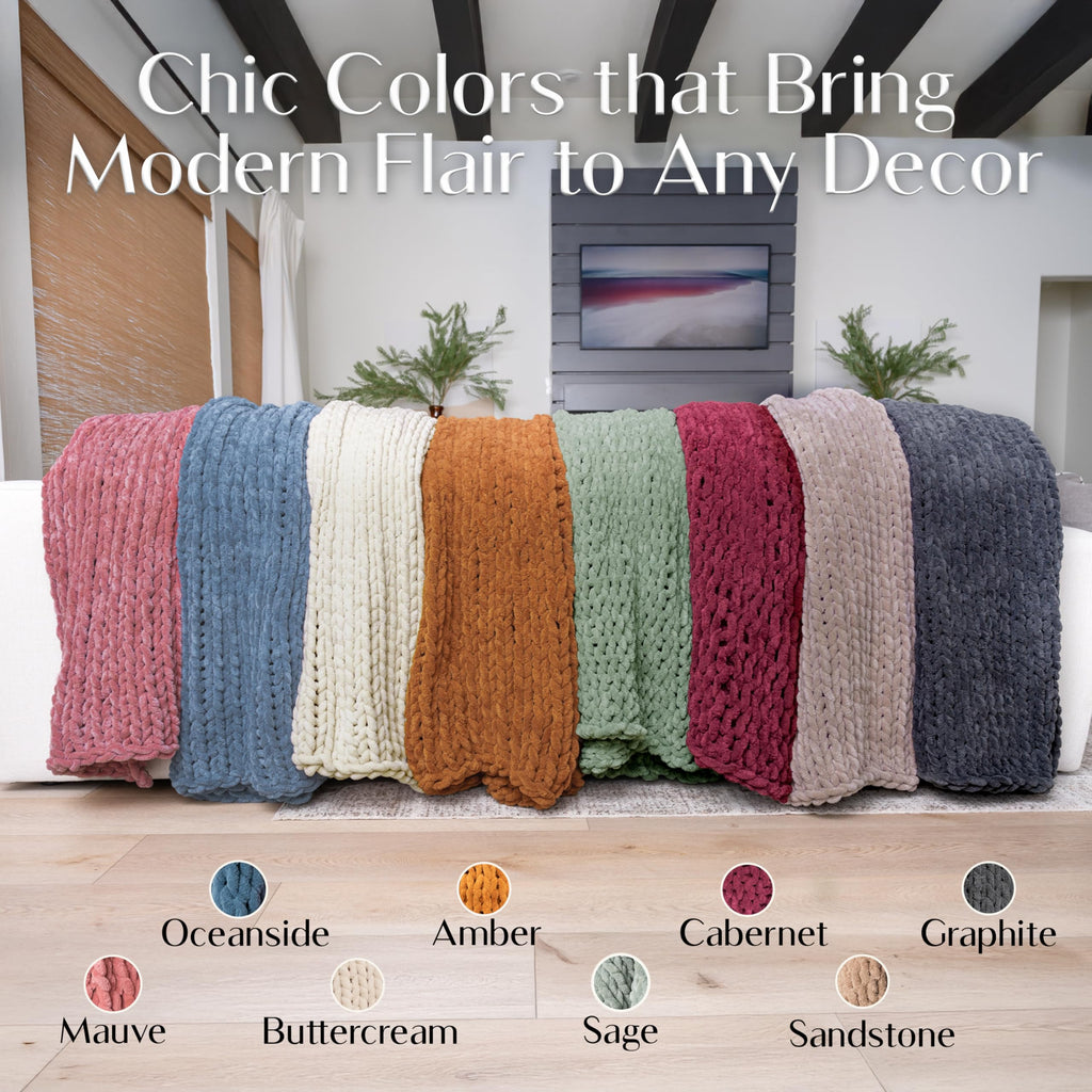 Chunky Knit Throw Blanket 50x70 in, 8 lb Oceanside Blue