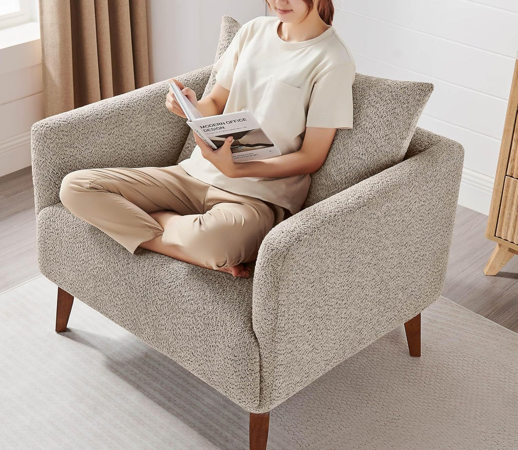 Oversized Accent Chair Modern Boucle Armchair - 37" Wide Accent Chair with Solid Wood Legs, Camel Upholstered Lounge
