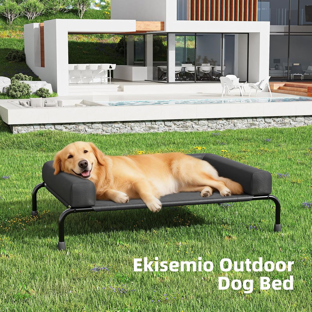 Elevated Dog Bed for Large Dogs, Cooling Raised Pet Cot with Breathable Mesh and Bolsters, Removable & Waterproof