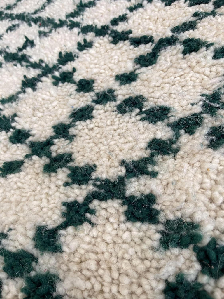Handmade Moroccan Berber Area Rug 6' x 9', 100% Wool High Pile Shag, Ivory/Cream with Dark Green Small Diamond