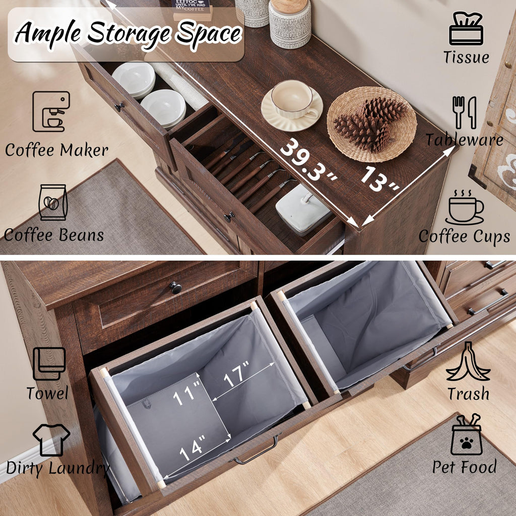 Double Tilt Out Laundry Hamper Cabinet, Trash Cabinet, Brown