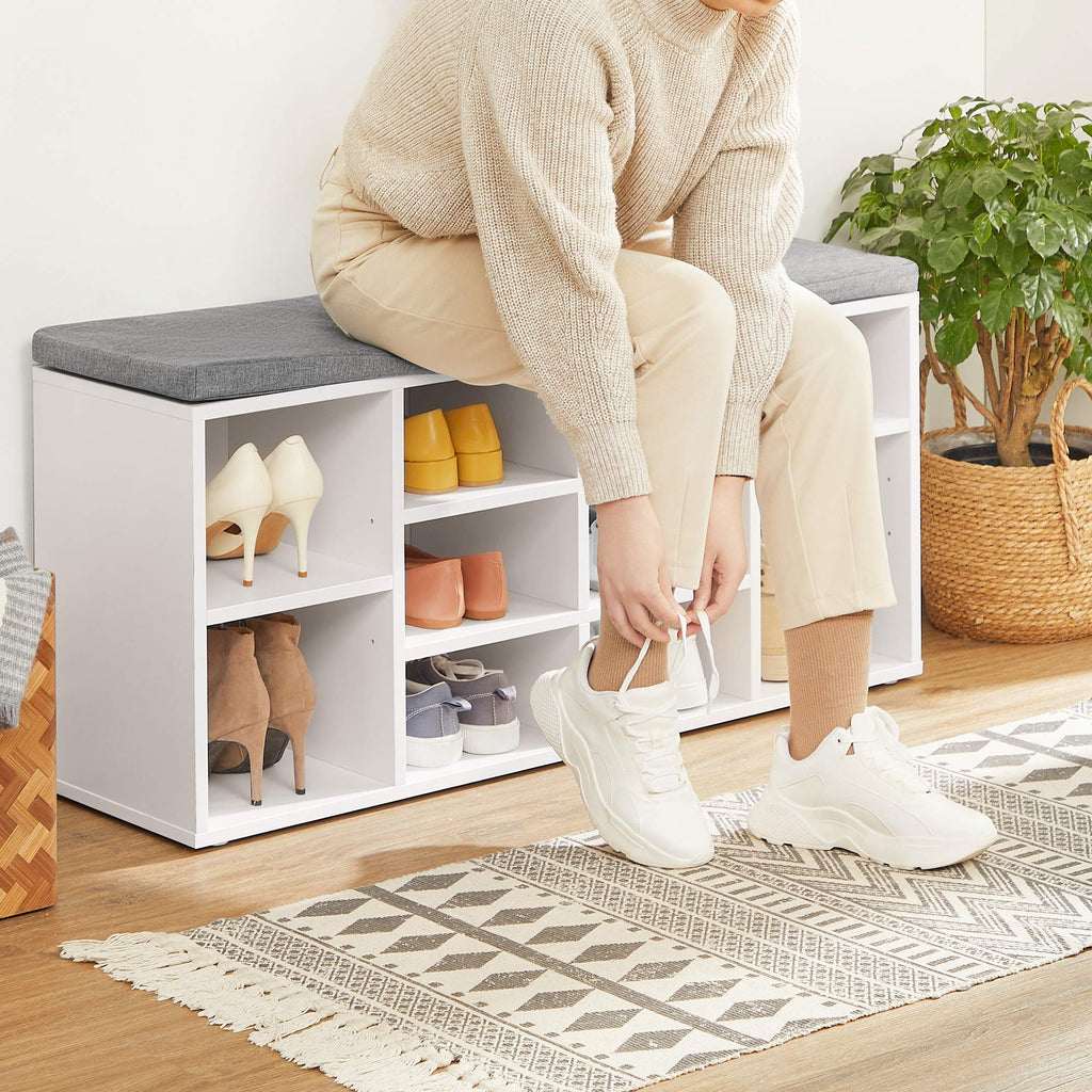 Shoe Bench with Cushion, 10 Compartments, 11.8 x 40.9 x 18.9 Inches