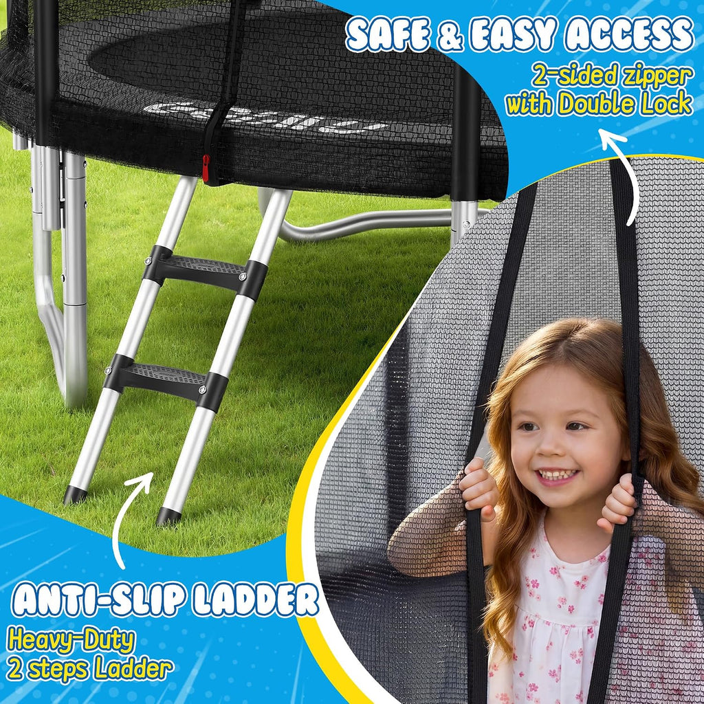 Trampoline Outdoor 12FT 14FT with Safety Enclosure Net, Trampoline for Kids and Adults with Ladder, ASTM Approved