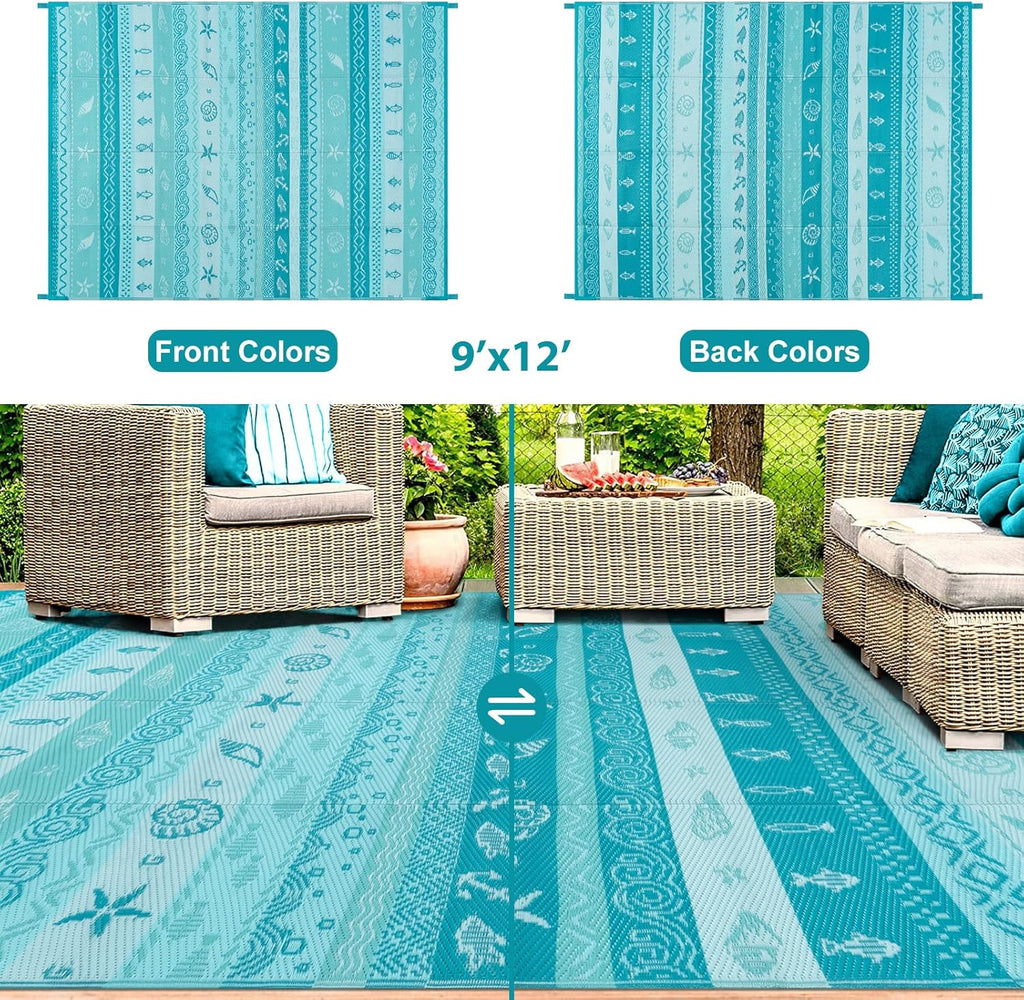 Outdoor Plastic Straw Rug, Reversible Outdoor Rug Waterproof 9x12 Rugs for Patio, RV Camping Rug Pic