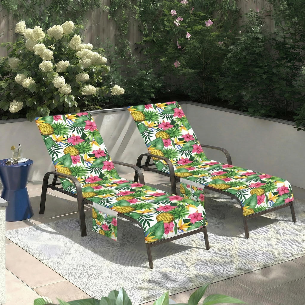 Lounge Chaise Towel Covers, Tropical Pineapple, 2 Pack, 85 X30In