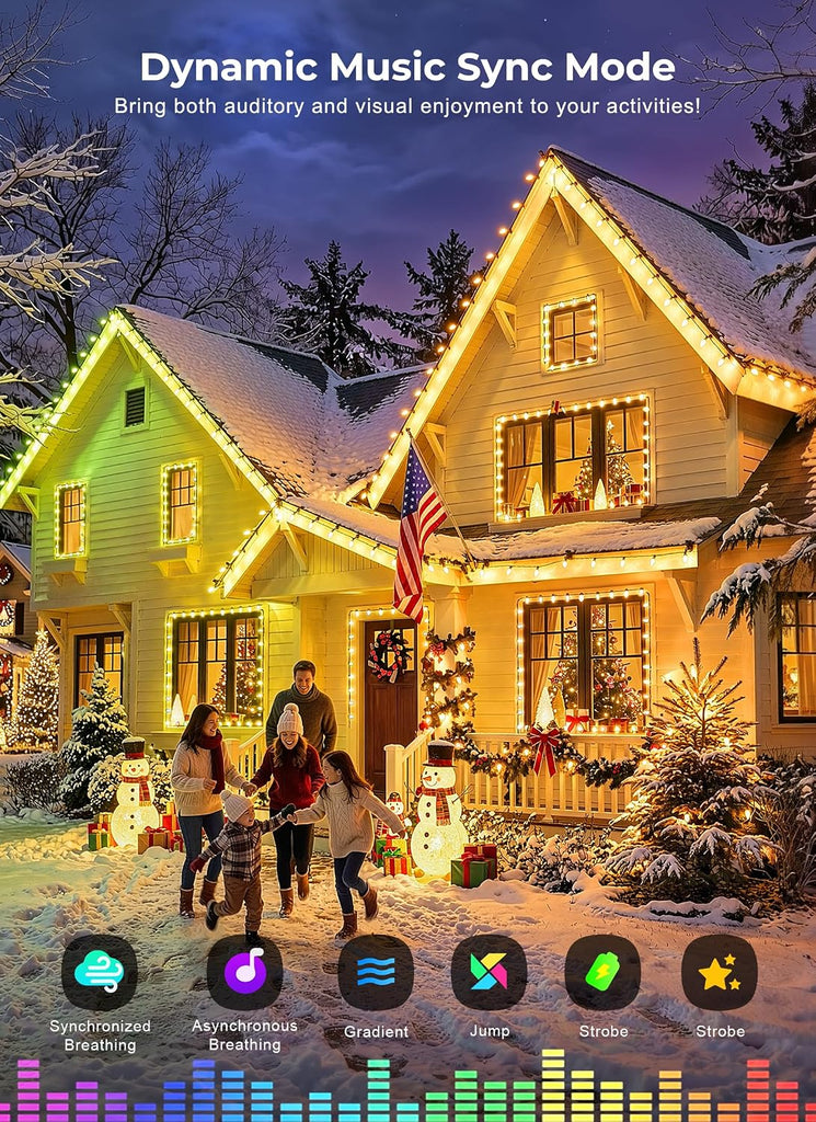 100LED Outdoor Christmas Lights, Smart APP & Remote, DIY, Music Sync, Timer