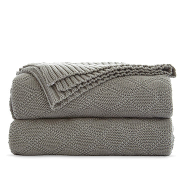 Cable Knit Cotton Light Grey Throw Blanket for Couch Sofa Beach Chair Bed Home Decorative Soft Warm Cozy Lightweight