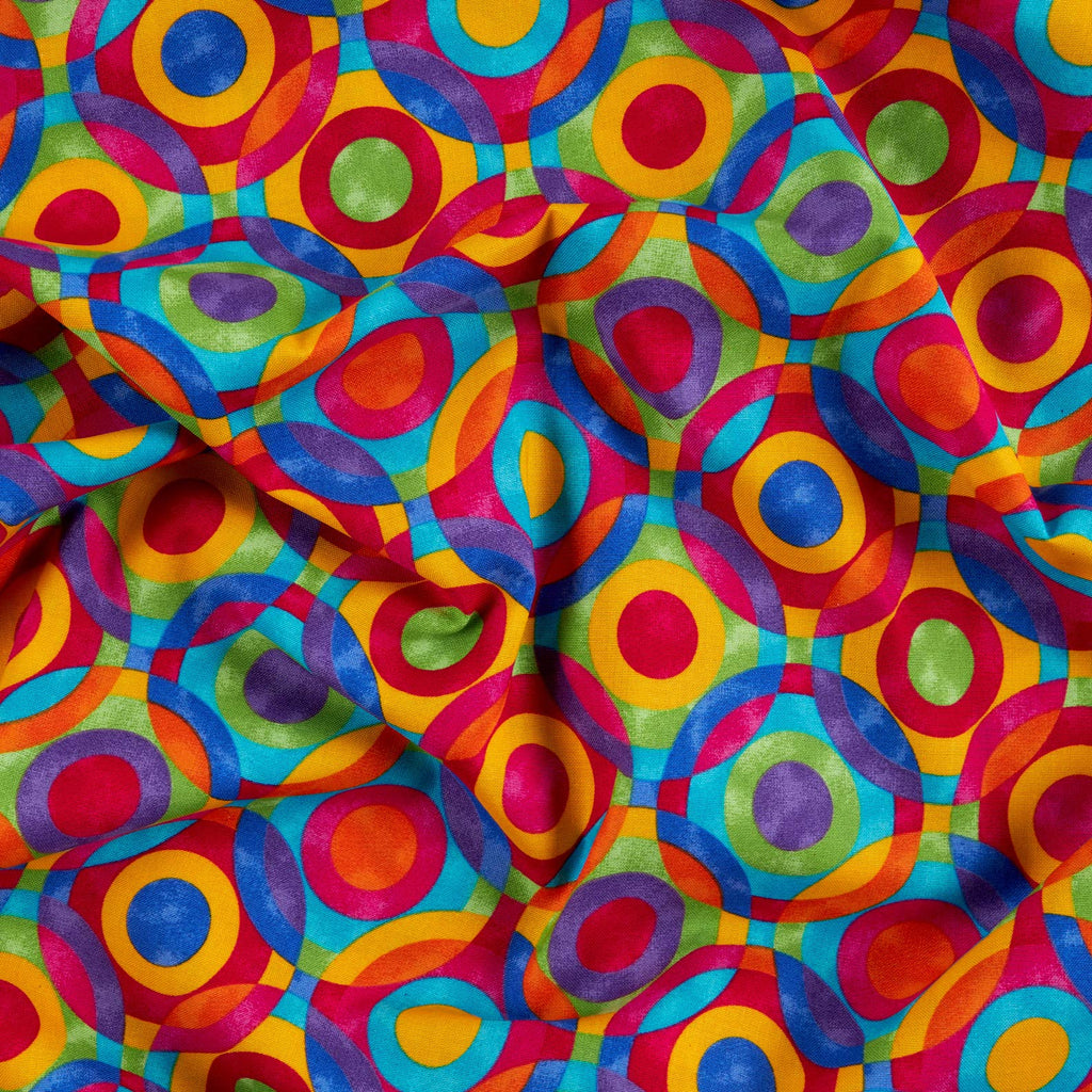 Rainbow Bright Geometric Circles Multi, Fabric by the Yard