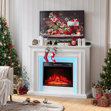 44" LED Lights Electric Fireplace with Mantel, Freestanding Entertainment Center Tv Stand with Fire Place Insert for
