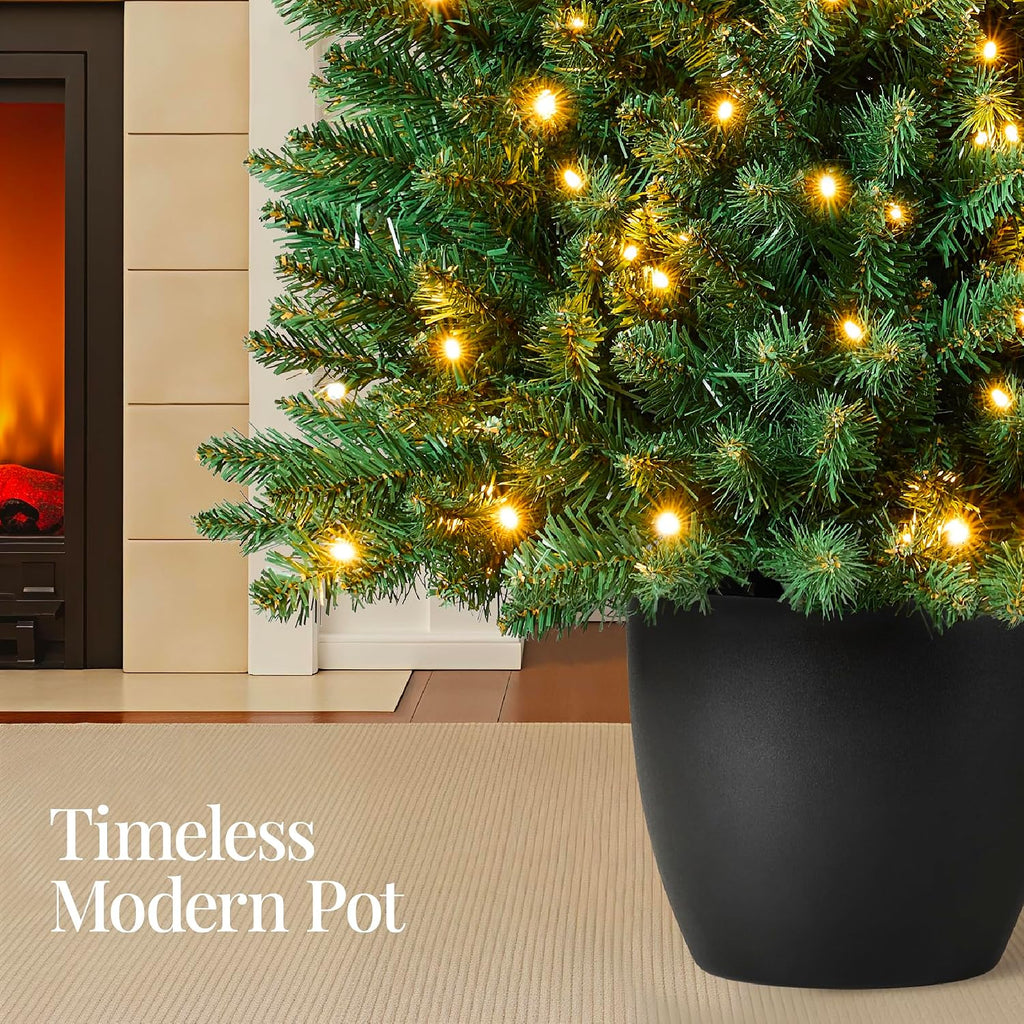 Prelit Potted Pencil Christmas Tree, 4.5Ft Artificial Lighted Holiday Décor, 175 Twinkling LEDs , Front Porch