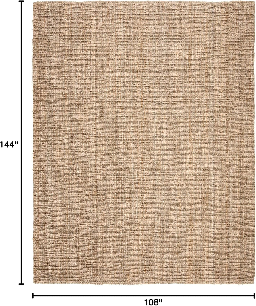 Area Rug 9x12 - Natural Fiber - Large - Natural Brown, Handmade Jute, Farmhouse Style, Chunky Textured Thick Pile