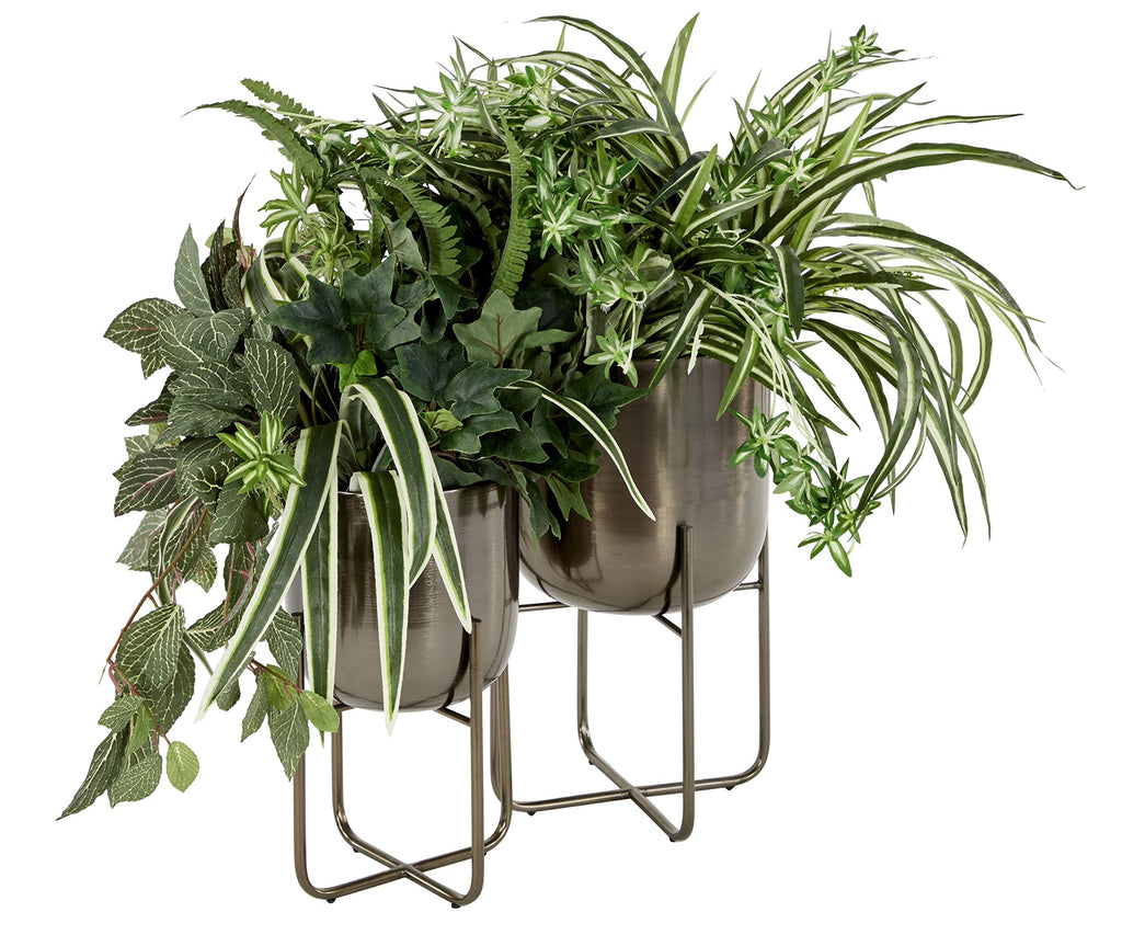 Metal Round Planter with Removable Stand, Set of 2 16", 13"H, Black