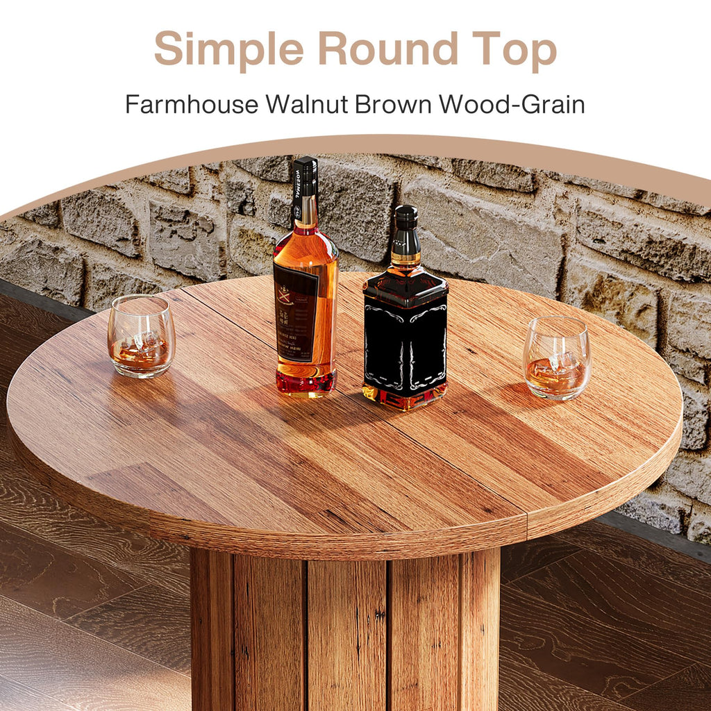Round Bar Table, 39.4" H Wood Bistro Pub Table with Metal Ring Footrest for Dining Coffee Cocktail Living Room, Small