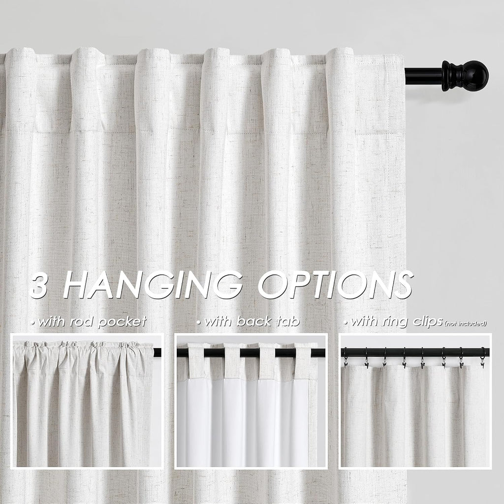 100% Blackout Linen 108 Inch Curtains for Bedroom Cream Black Out Curtain for Living Room Thermal Insulated Farmhouse