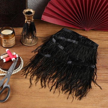 5-7inch Black Ostrich Feather Trim for DIY Sewing Clothing,2Yards