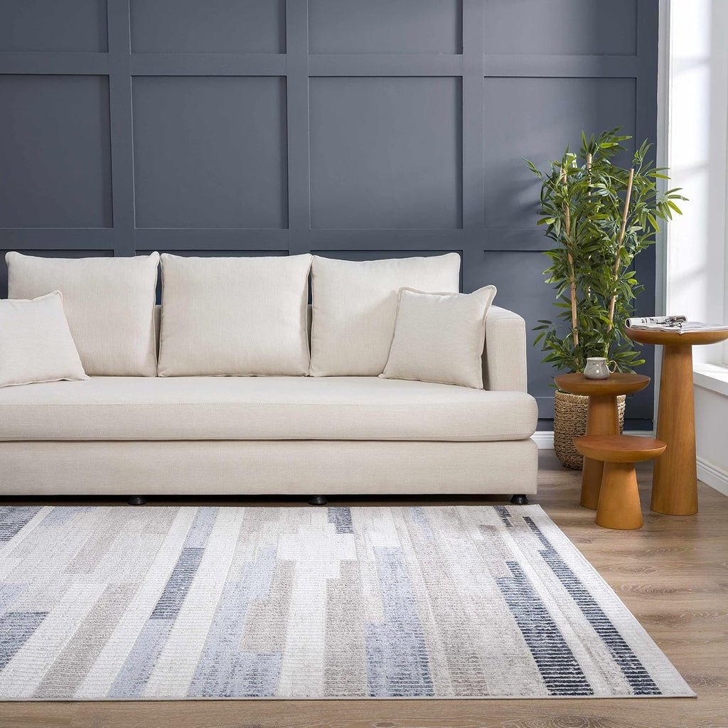 Brisa Living Room, Bedroom Area Rug - Striped Abstract Geometric Broken Tile - Contemporary Modern Minimalist