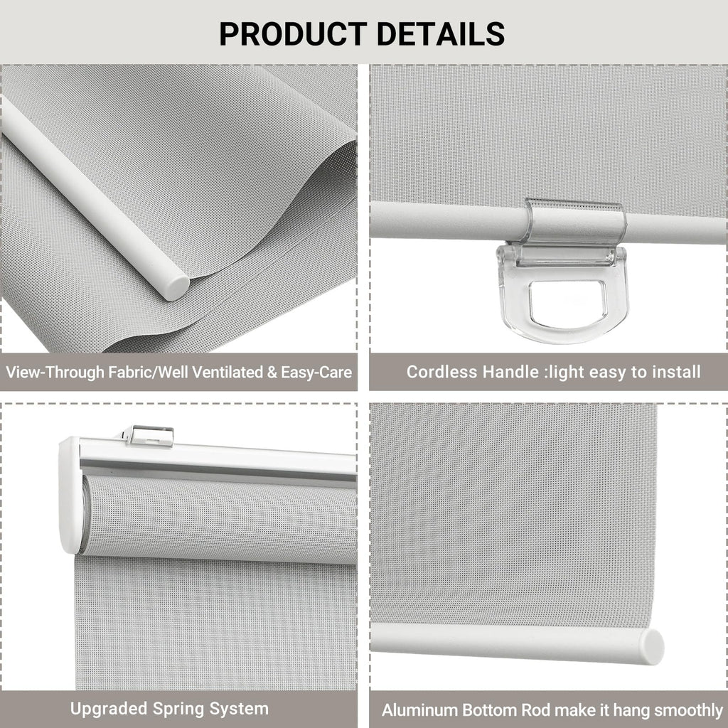 Light Filtering Solar Shades for Indoor Windows, Grey