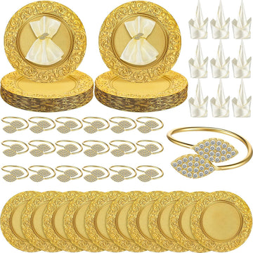 Gold Charger Plates Bulk, 13 Inch Wedding Charger Plate Set, Elegant - Set of 72
