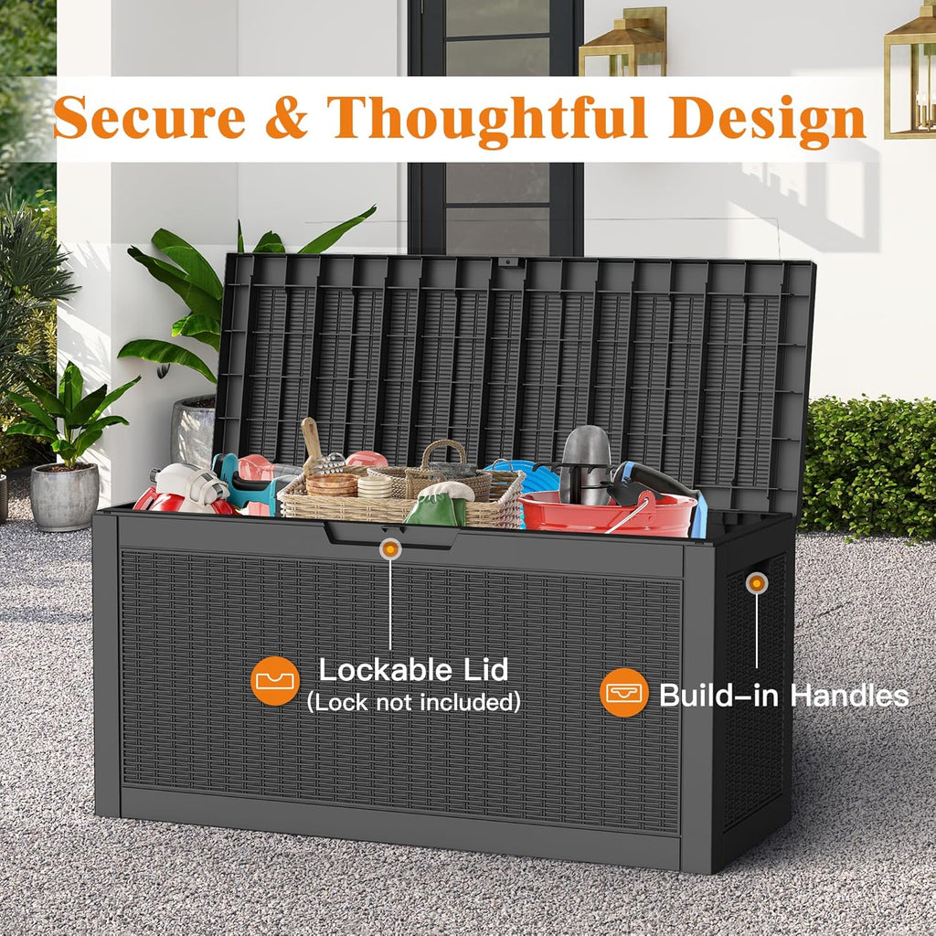 Outdoor Storage Box, 66 Gallon Waterproof Deck Boxes, Large Lockable Pool Storage Bins for Package Delivery, Porch