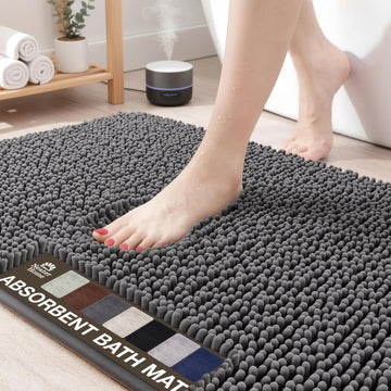 Plush Bathroom Rugs 36x24 Thick Chenille Quick Dry Microfiber Absorbent Bath Mat, Soft Bath Rugs, Machine Washable
