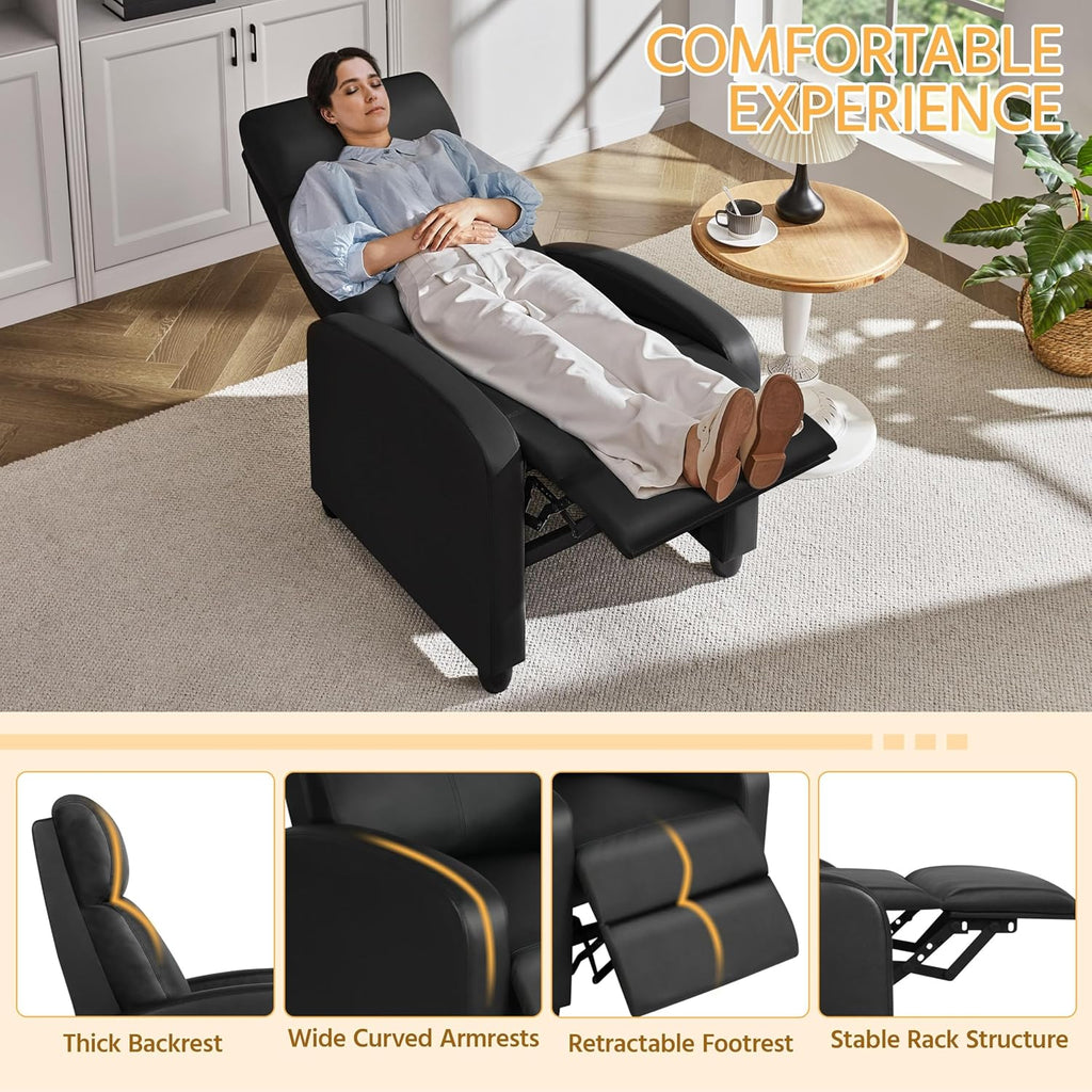 Recliner Chair PU Leather Recliner Sofa Home Theater Seating with Lumbar Support Overstuffed High-Density Foam &