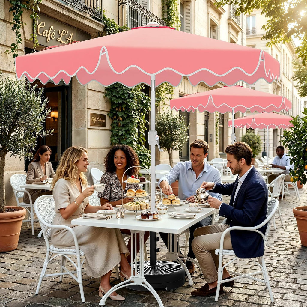 Patio Umbrella with Wavy Trim, UV-Fade-Resistant Canopy, Crank & Tilt - Peach Pink 9ft