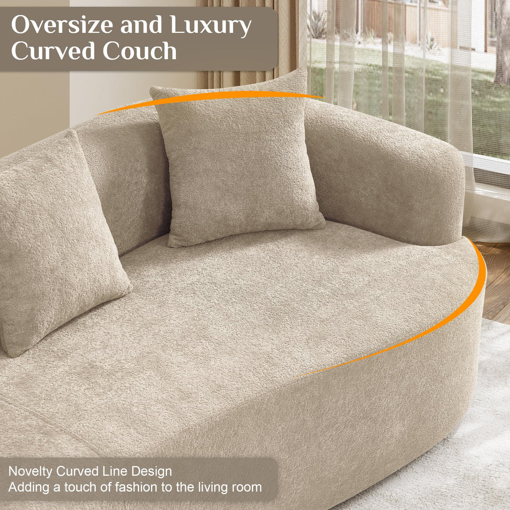 Modern Curved Couch, Oversized 4 Seater Boneless Chenille, Light Brown