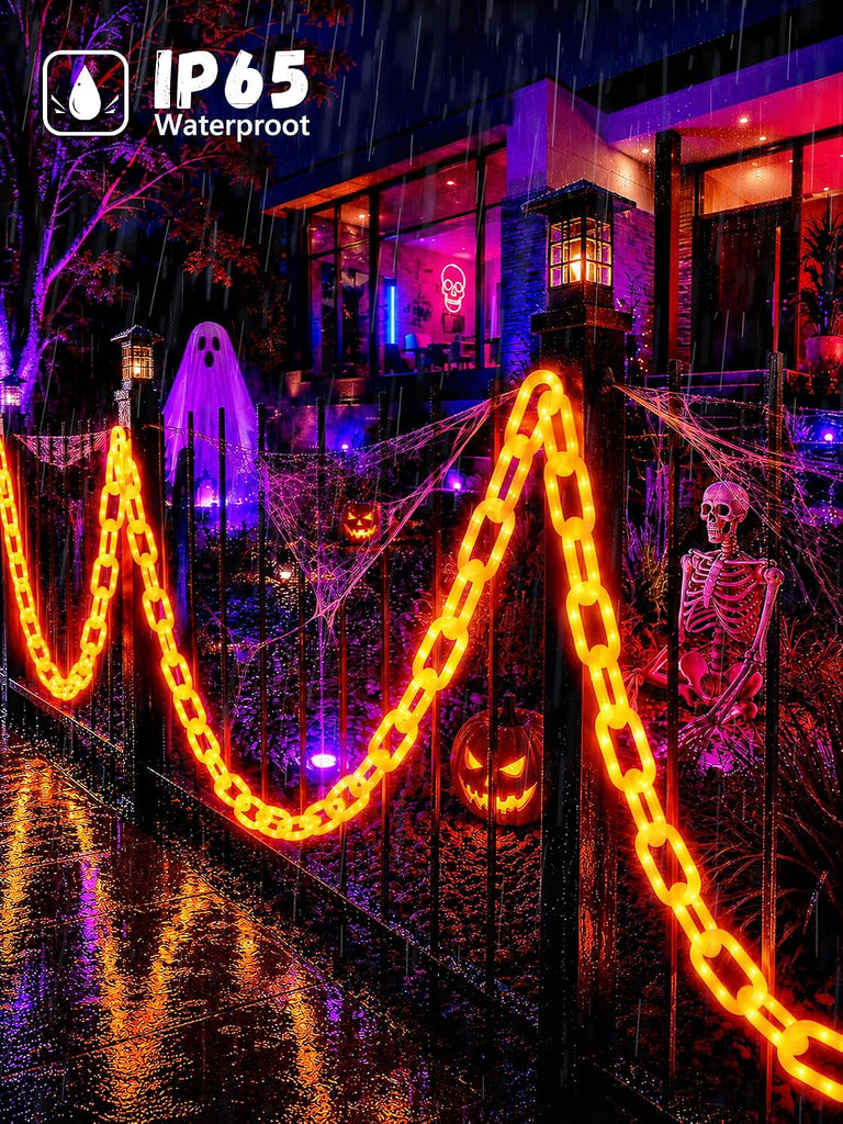 Battery Halloween Chain Lights, 10 FT 160 LED Orange Light-Up Plastic Timer
