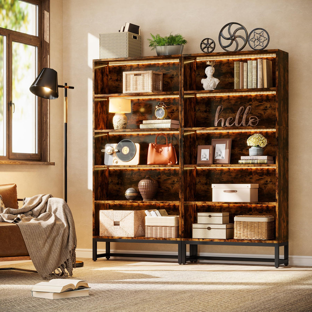 Tall Bookcase and Bookshelf, 70.8" Large Bookcases Organizer with LED Lights, Heavy Duty Free-Standing Library