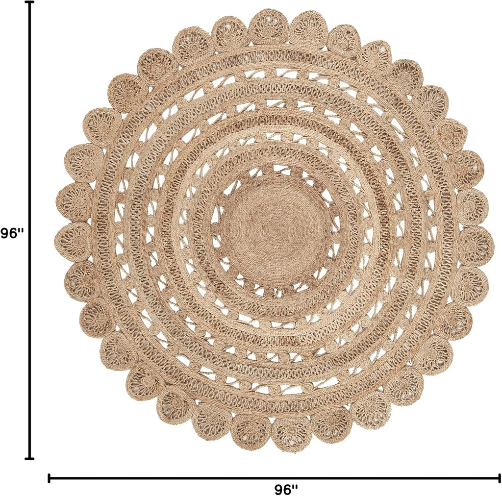 Natural Fiber Collection Area Rug - 8' Round, Natural, Handmade Boho Charm Braided Jute, Ideal for High Traffic Areas