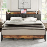 King Bed Frame, Storage Headboard with Charging Station, Solid and Stable, Noise Free, No Box Spring Needed