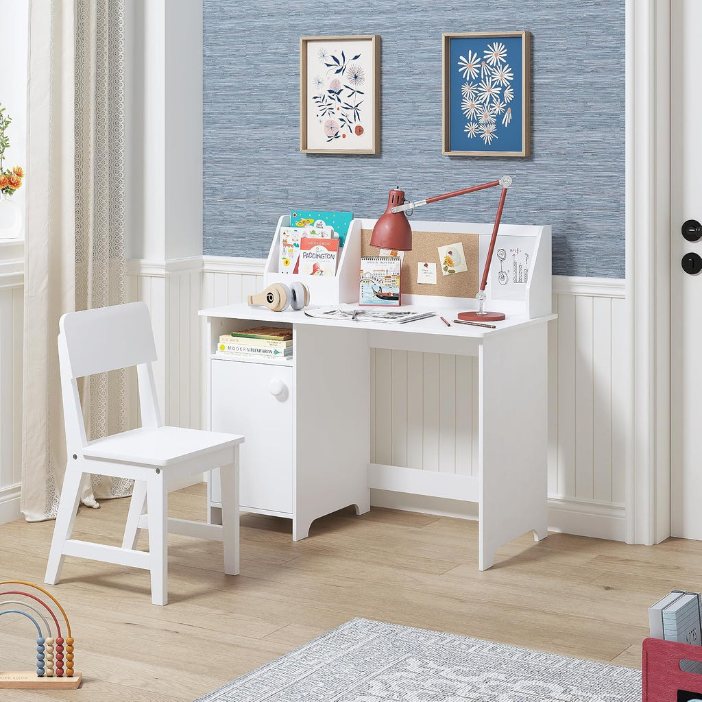 Wooden Kids Desk and Chair Set with Hutch and Storage for Ages 3-8