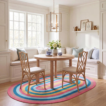 Braided Indoor/Outdoor Washable Oval Rug, Pink & Blue BRD327U