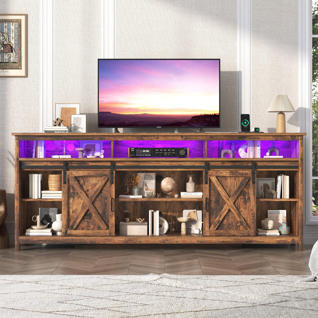 Farmhouse TV Stand for 90/85 Inch TV with Power Outlet, Entertainment Center with Storage and Sliding Barn Doors