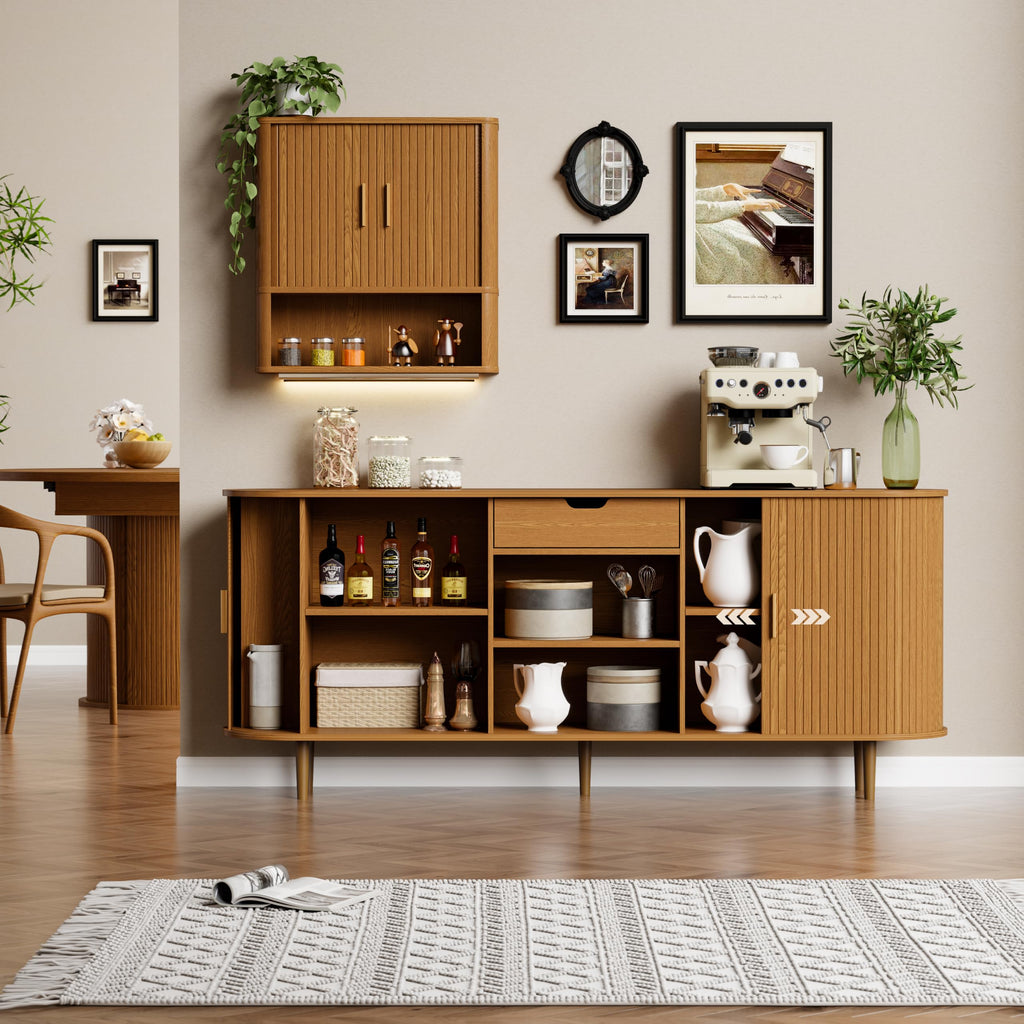 71" Sideboard Buffet Cabinet with Storage, Large Credenza with Sliding Doors and1 Drawer, Mid Century Modern Coffee Bar