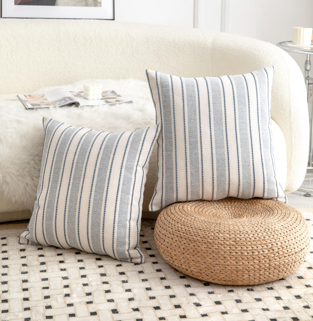 Decorative Boho Throw Pillow Covers, Farmhouse Textured Pillow Case, 18 x 18 Inch Set of 2, Chair Sofa Bedroom Living