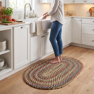 Roxbury American Made Braided Rug for Indoor Outdoor Spaces, Dk. Taupe/Natural Multi, 2' X 3' Oval