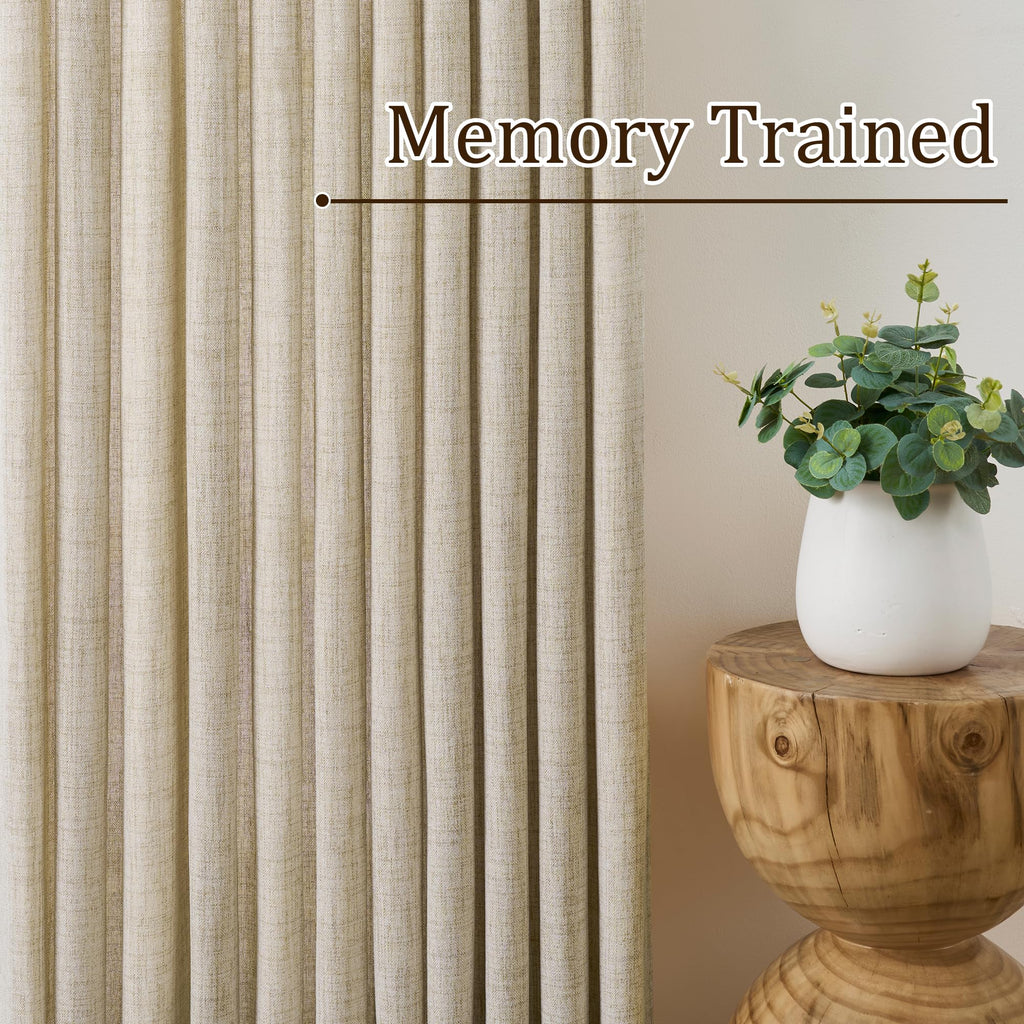 Beige Sheer Curtains 120 Inches Long with Pinch Pleat, Back Tab Pleated Drapes Hooks Thick Linen Textured Boho
