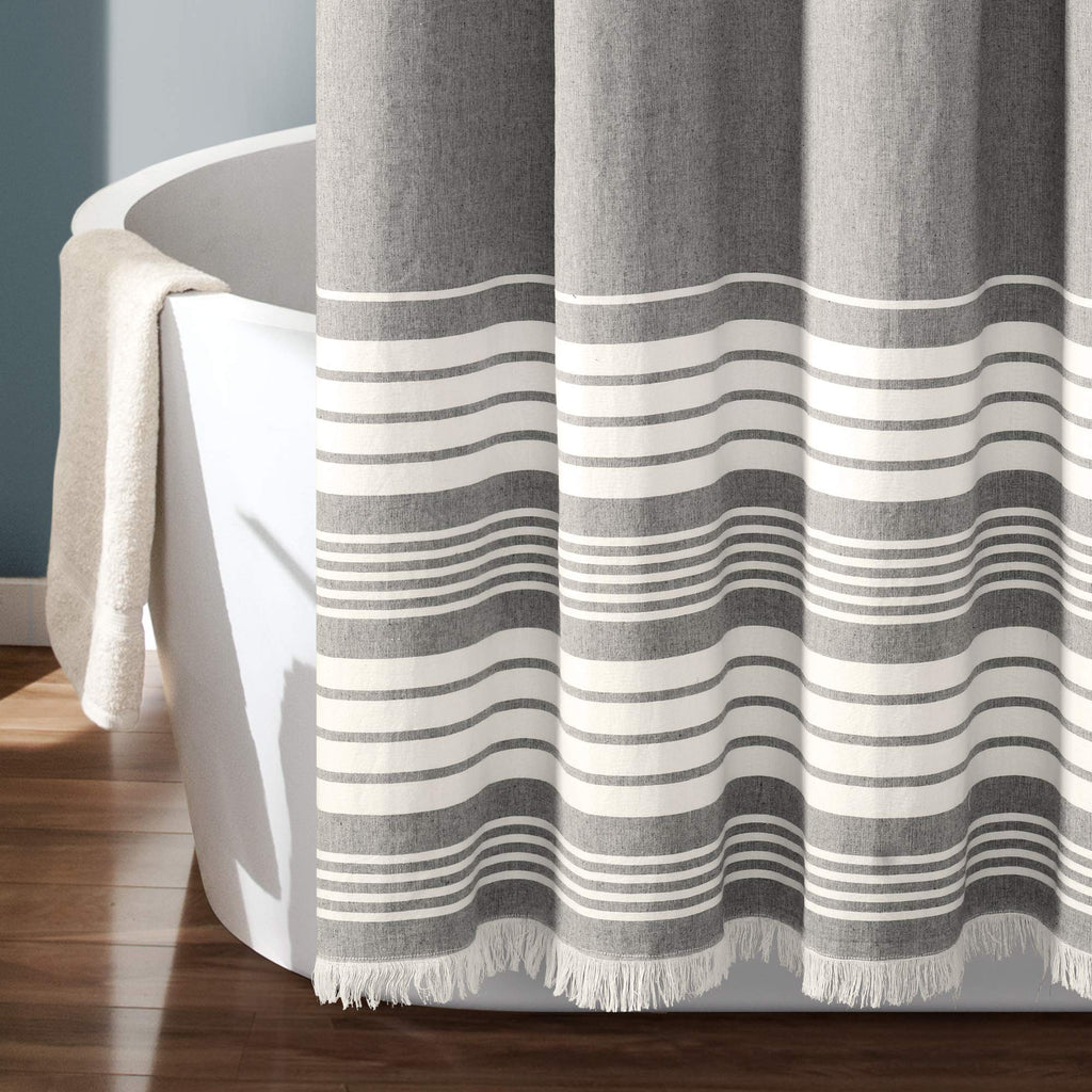 Nantucket Yarn Dyed Cotton Blend Tassel Fringe Single 72" W x 72" L Gray - Gray Shower Curtains Curtain