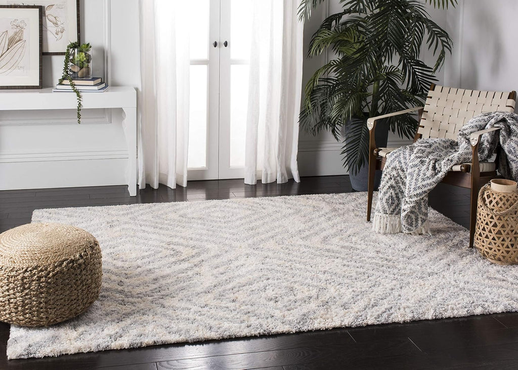 Berber Shag Collection Area Rug, Cream & Grey, Moroccan Design, Non-Shedding & Easy Care, 1.2-inch
