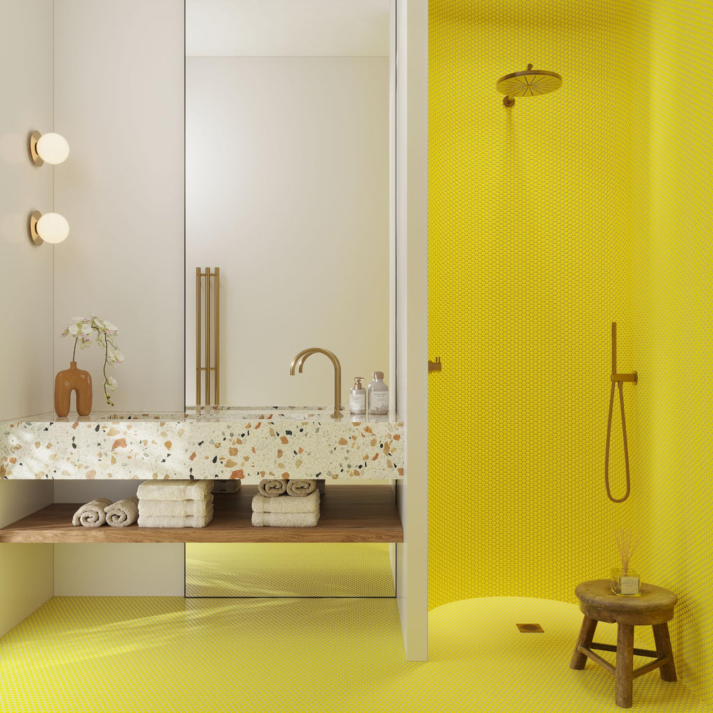 Penny Round Porcelain Tile Yellow 12x12 Glossy 9.87 sq ft/case 10-Pack