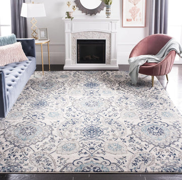Madison Collection Area Rug - 5'3" Square, Cream & Light Grey, Boho Chic Glam Paisley Design, Non-Shedding & Easy