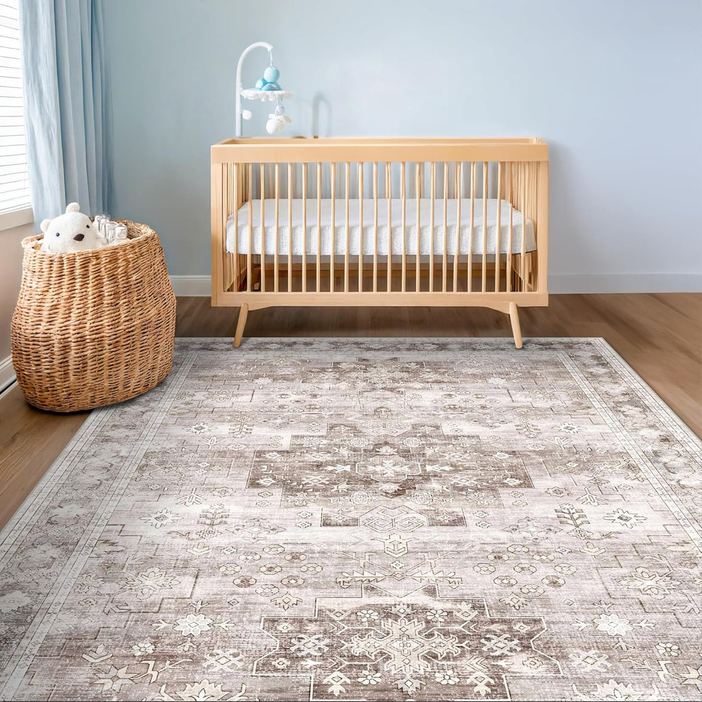 Washable Neutral Farmhouse Large Entryway Rug, 3x5 Area Rugs