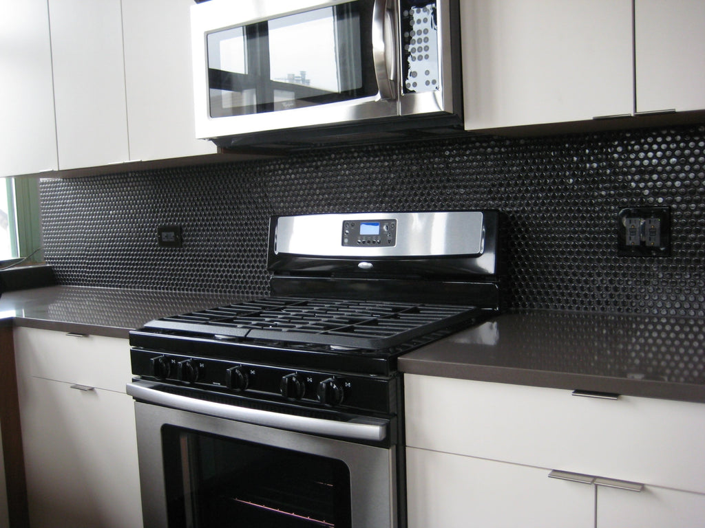 Penny Round Black Porcelain Mosaic Wall Floor Tile Backsplash Shiny Look Shower, Accent Decor, Fireplace Surround