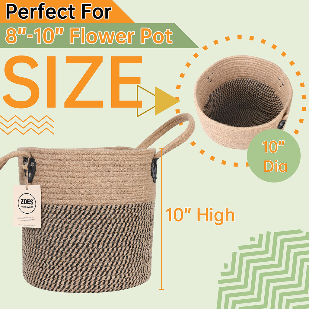 Plant Basket for Indoor Plants with Handles, Jute Rope 10"x10"